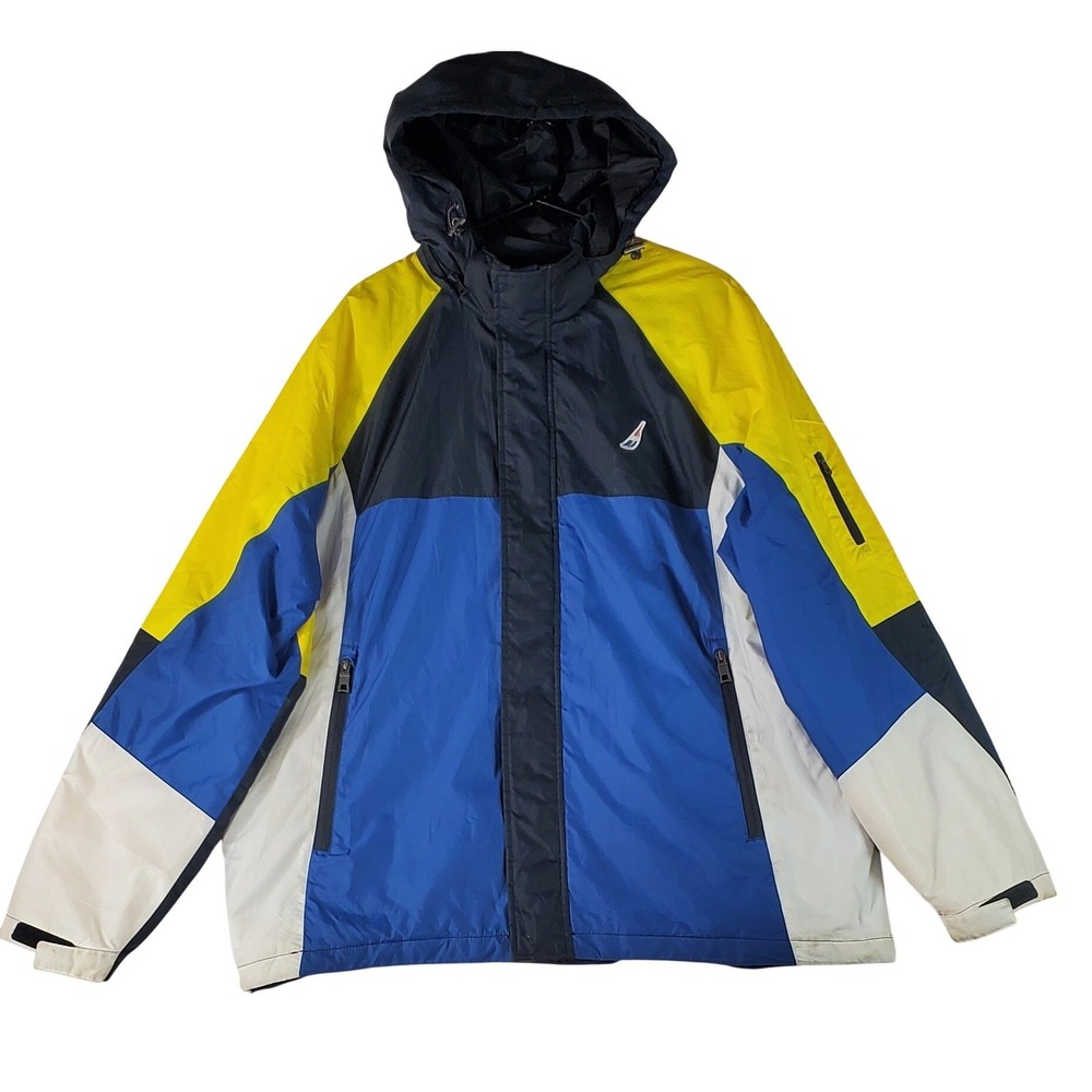 Nautica Mens XXL Hooded Jacket Navy Blue Yellow Water Resistant J83604